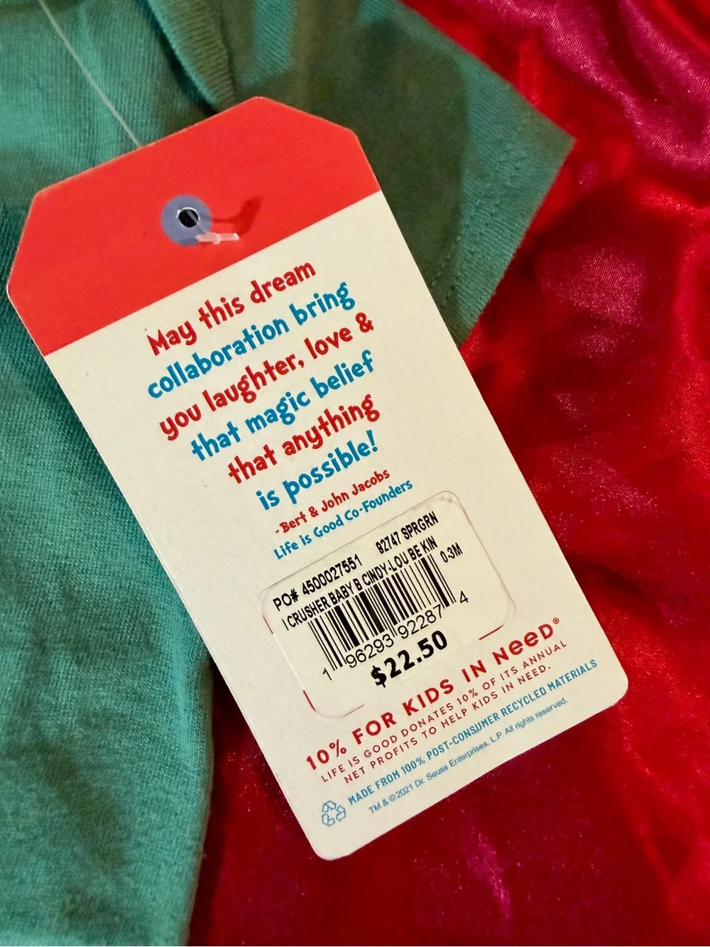 Life Is Good Baby Cindy-Lou Christmas Short-Sleeve Crusher Bodysuit BRAND NWT